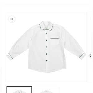Kids White Button-Down Shirt with Green Trim